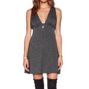 Free People Glittery Deep-V Mini Dress With Strappy Back Design Black & Silver S
